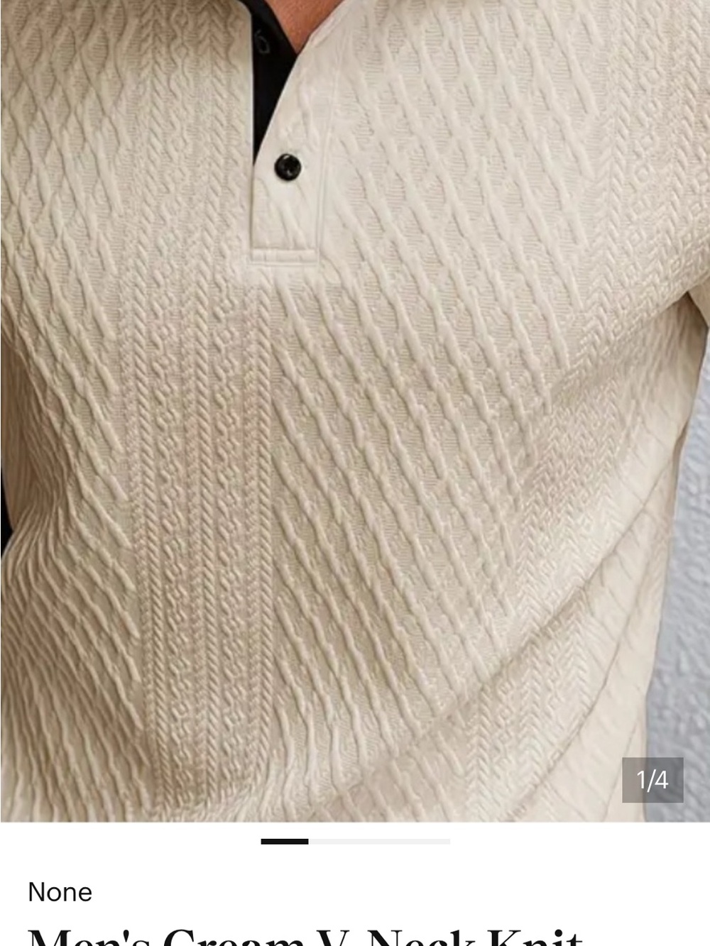 Textured Cream V-Neck Knit Sweater